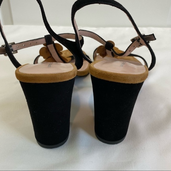 Brenda Zaro Suede Sandals Black Camel 39 7 Flowers Made in Spain Low Heel Straps - Picture 4 of 10